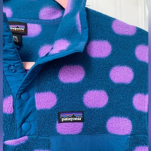 Patagonia  Synchilla Girls Pullover Polka Dot Teal Pink Size XXL - Picture 3 of 5